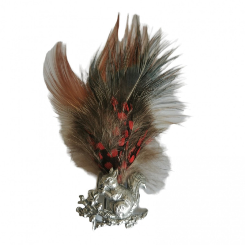 Pin with Feather and Squirrel Motif