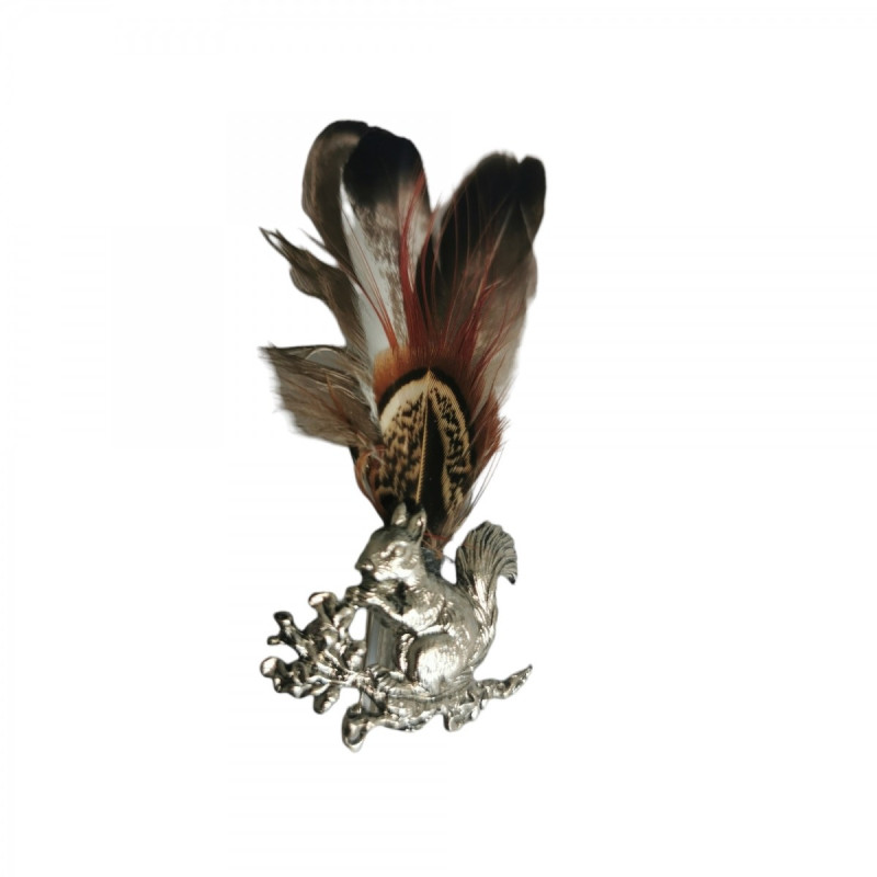 Pin with Feather and Squirrel Motif