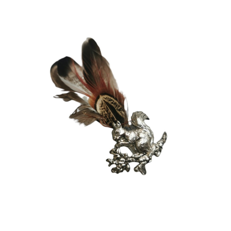 Pin with Feather and Squirrel Motif