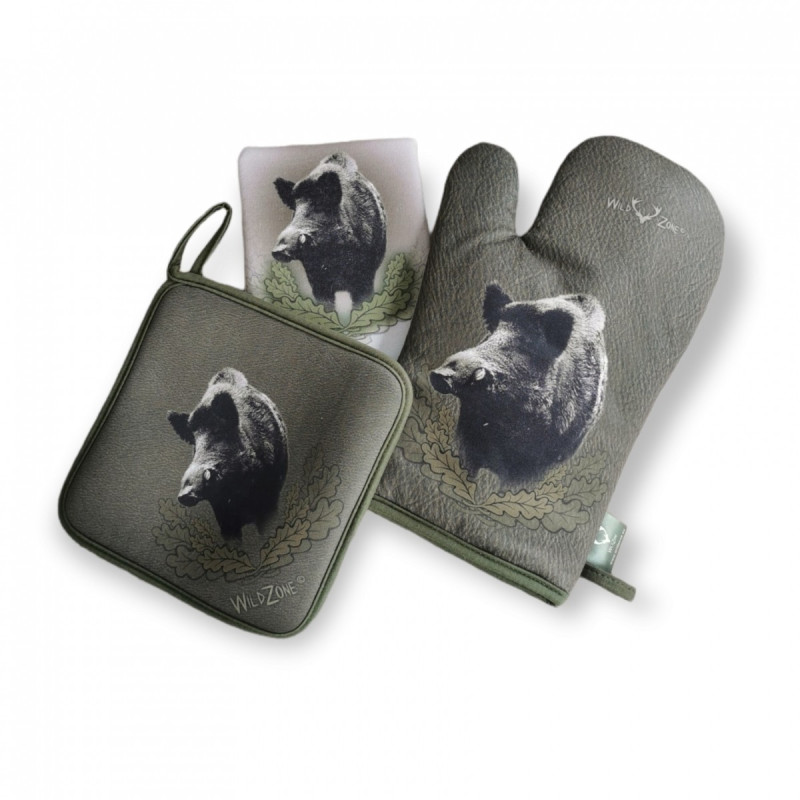 Kitchen Set with Wild Boar Print (green)