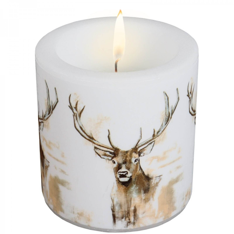 Candle witl Red deer motif (white)