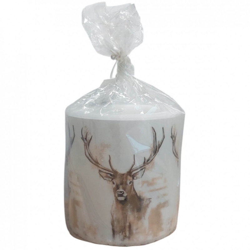 Candle witl Red deer motif (white)