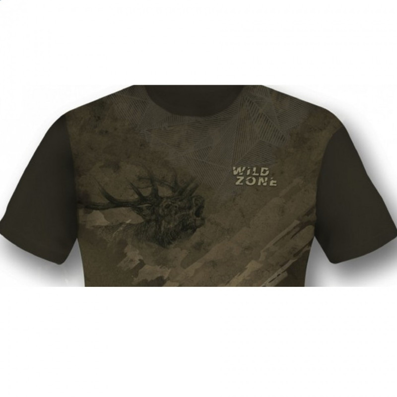 Marškinėliai su riaumojančio elnio dekoracija rudi WILD ZONE M-269-1913