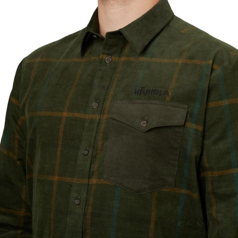 Marškiniai HARKILA Kaldfjord corduroy check, Willow green