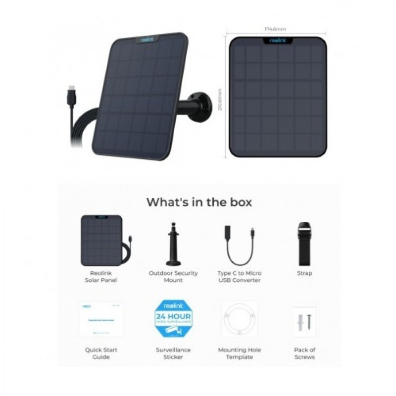 Saulės energijos plokštė Reolink Solar 2 Panel, Type-C (juoda)