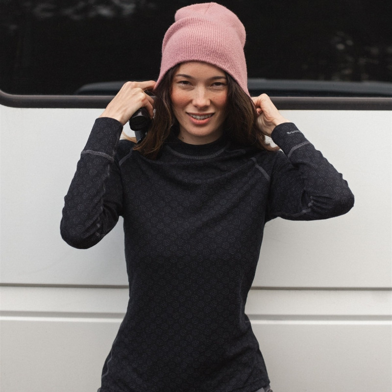 Moteriški marškinėliai Thermowave Merino Xtreme (black/dark grey melange)