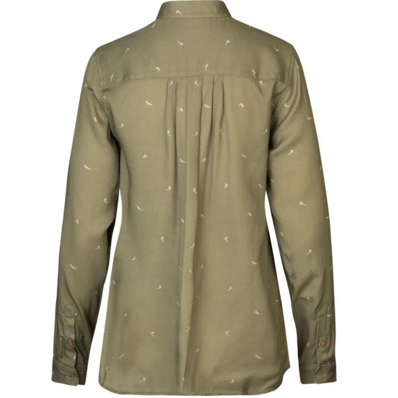 Women shirt HARKILA Abigail L/S (Dust green/Flying ducks)