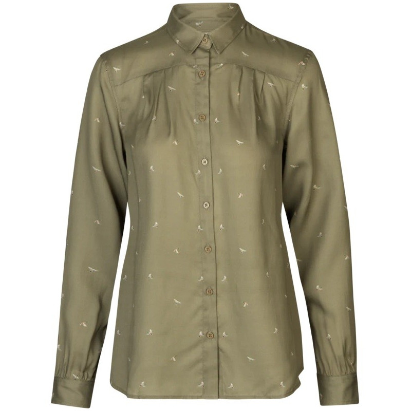 Women shirt HARKILA Abigail L/S (Dust green/Flying ducks)