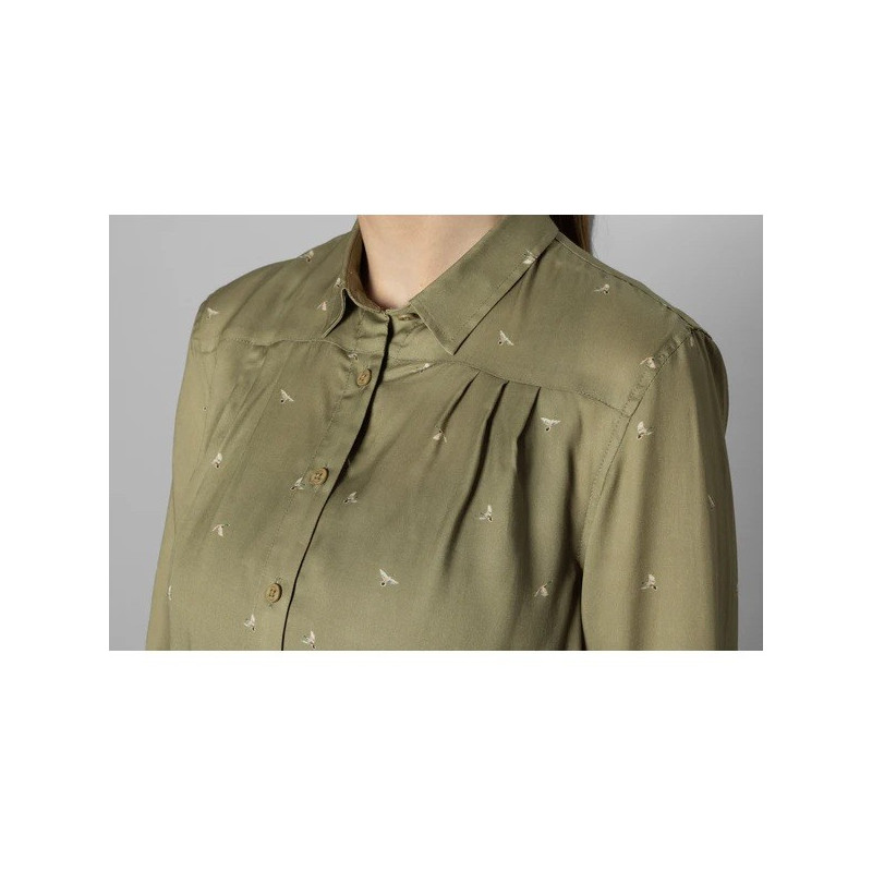 Women shirt HARKILA Abigail L/S (Dust green/Flying ducks)