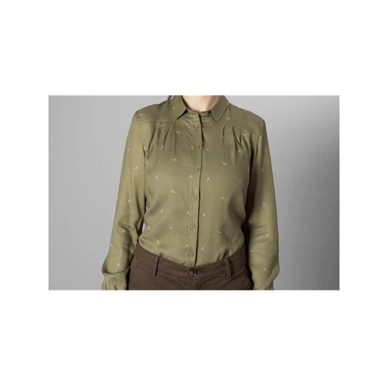 Women shirt HARKILA Abigail L/S (Dust green/Flying ducks)