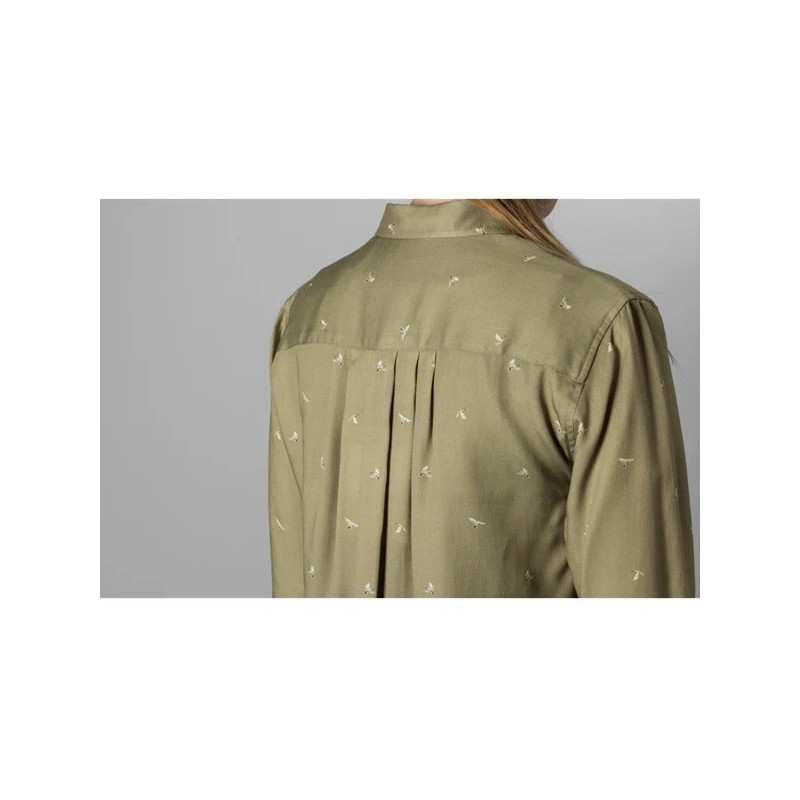 Women shirt HARKILA Abigail L/S (Dust green/Flying ducks)