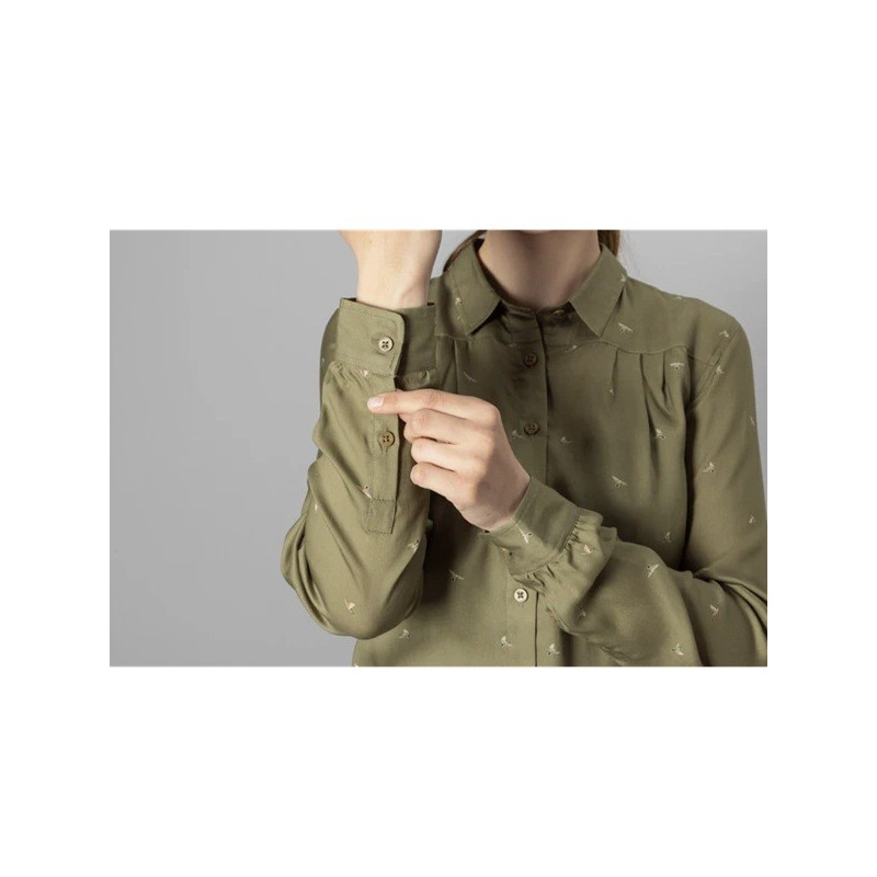 Women shirt HARKILA Abigail L/S (Dust green/Flying ducks)