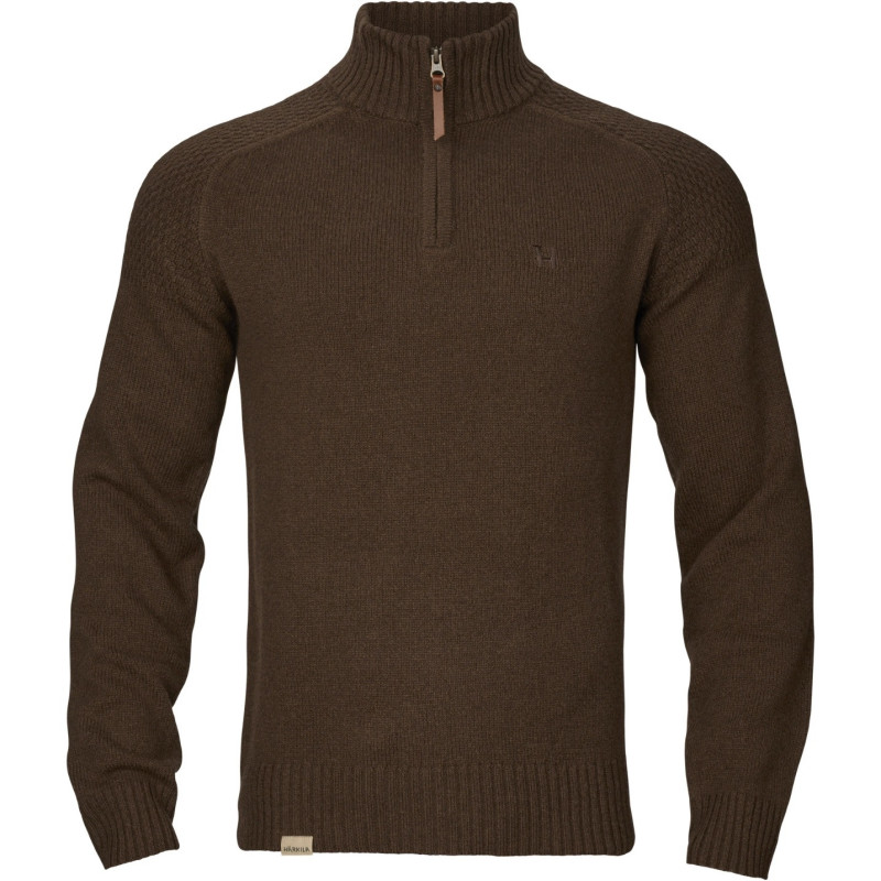 Megztinis HARKILA Vincent merino half zip (Demitasse brown)