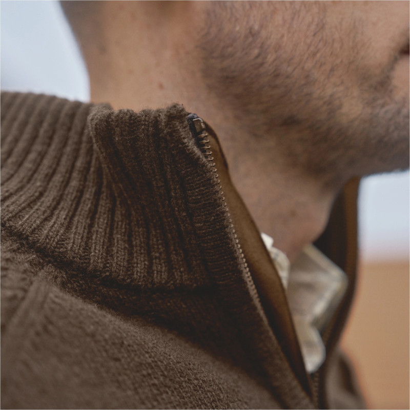Megztinis HARKILA Vincent merino half zip (Demitasse brown)